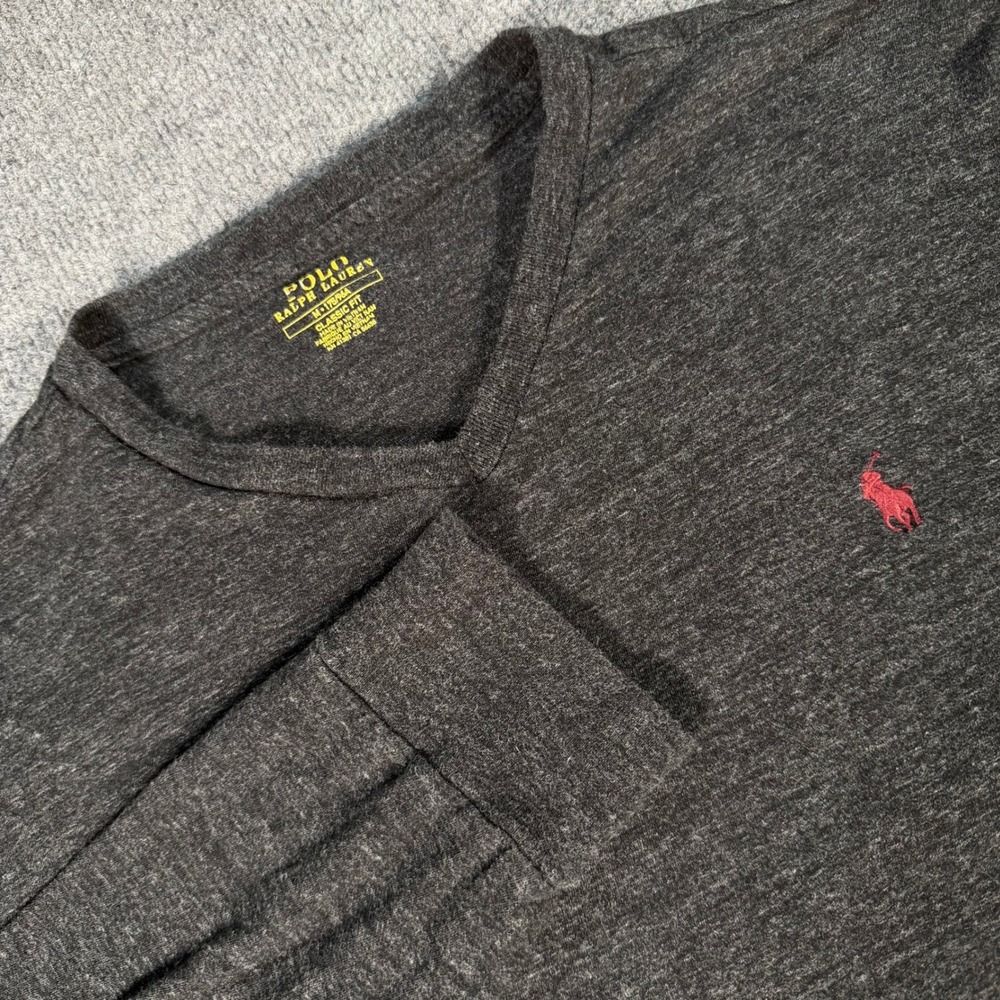 Polo Ralph Lauren Men V-Neck Long Sleeve T-Shirt Gray Cotton Classic Fit M #4232